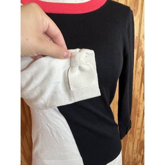 Kate Spade Color Block Sweater with Bow Sleeves Pink Black White Size XS Cotton - Picture 4 of 8